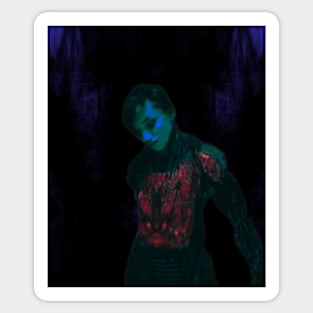 Beautiful girl. Dark sci-fi, fantasy. So cool. Red, green and blue, desaturated. Sticker